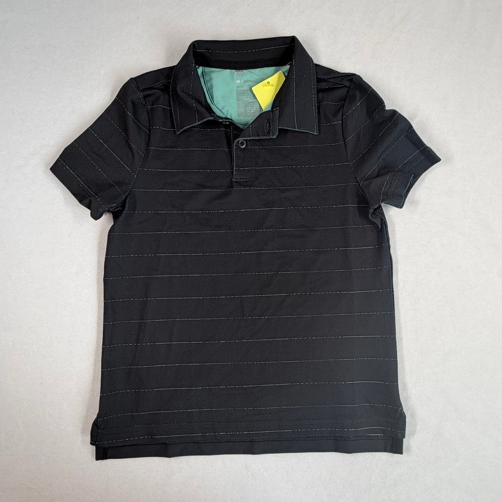 All in Motion Boys Shirt XS (4/5) Black Textured Polo Moisture Wicking Quick Dry